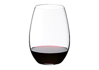 closeup of Riedel O stemless wine glass