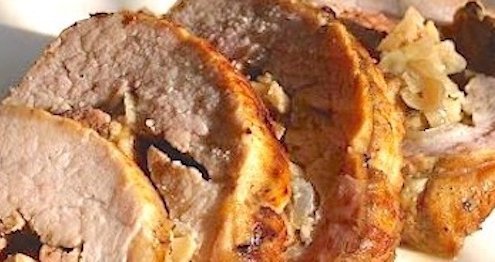 extreme closeup of the stuffed turkey breast recipe