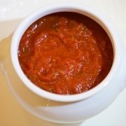 Salsa Agrodolce - sweet and sour the Italian way 2 Closeup of Salsa Agrodolce in a white, ceramic dish