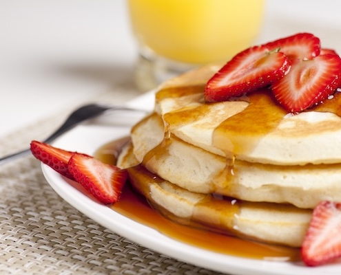 closeup of these buttermilk pancakes for two
