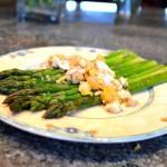 hard cooked eggs with brown butter and asparagus