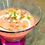 Watermelon Soup with Jicama Salsa and Cacao Nibs 2 watermelon soup