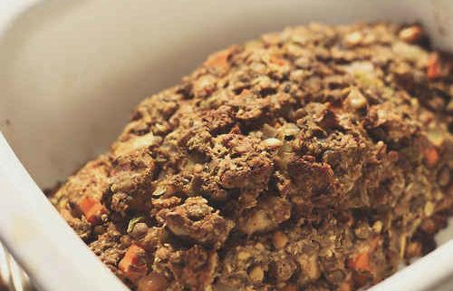closeup of vegetarian meatloaf with lentils