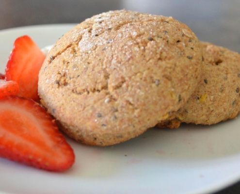 Greek Yogurt, Lemon and Chia Seed Biscuits with Strawberries