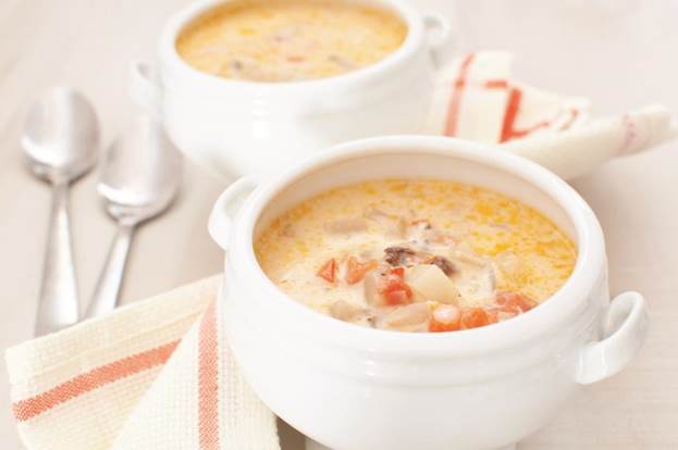 two bowls of lobster stew