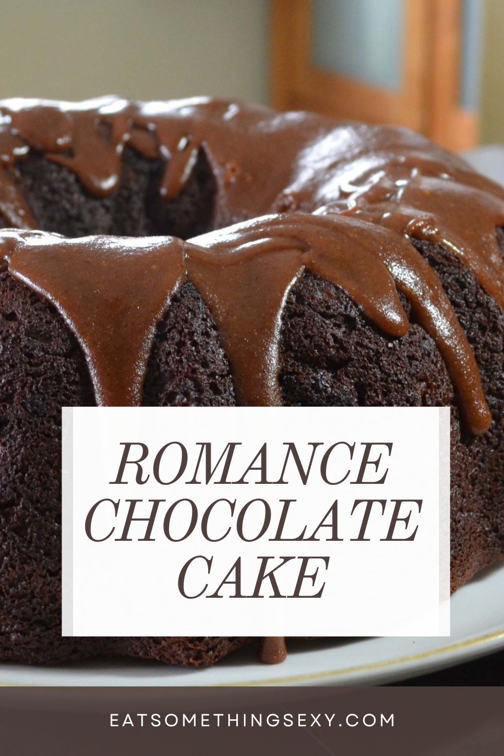 romance chocolate cake graphic with a closeup of the cake 