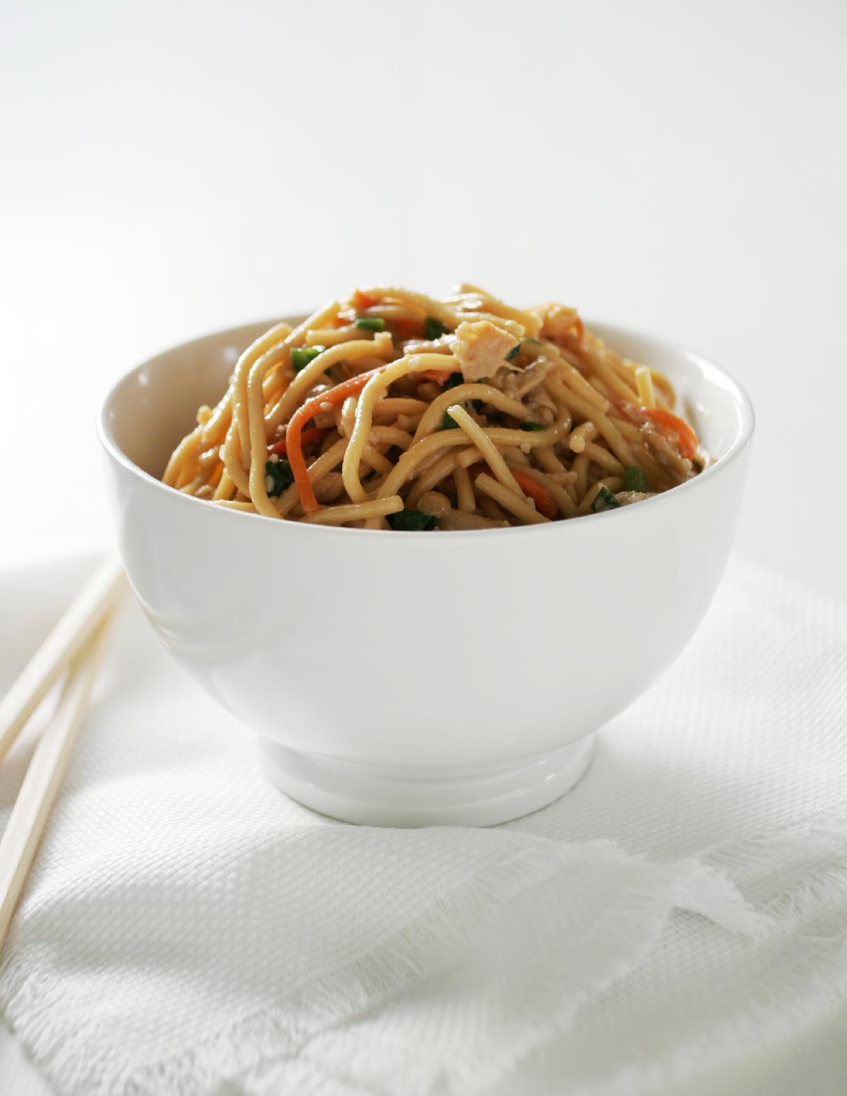 Perfect Peanut Pasta in White Bowl on White Background