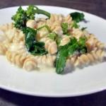 pasta with cauliflower alfredo and broccoli rabe