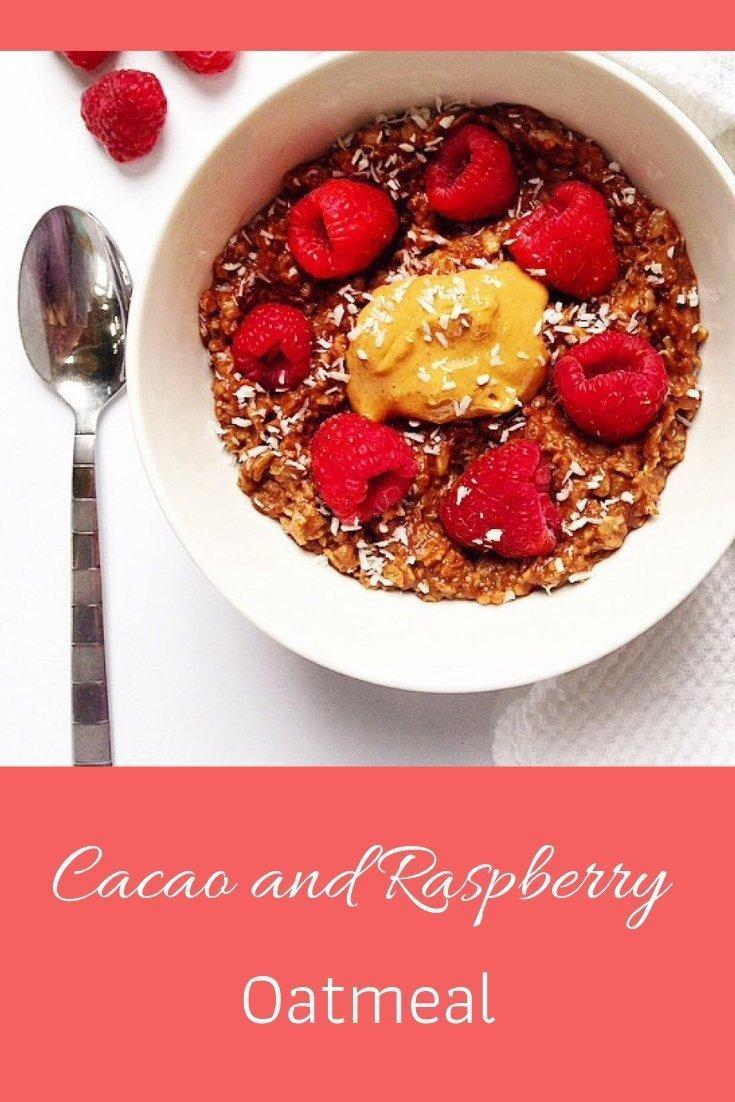 Cacao and raspberry oatmeal pinnable graphic