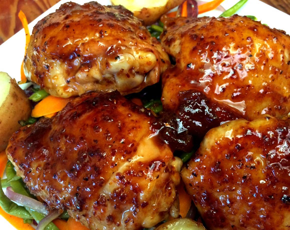 apricot aleppo pepper glazed chicken closeup image