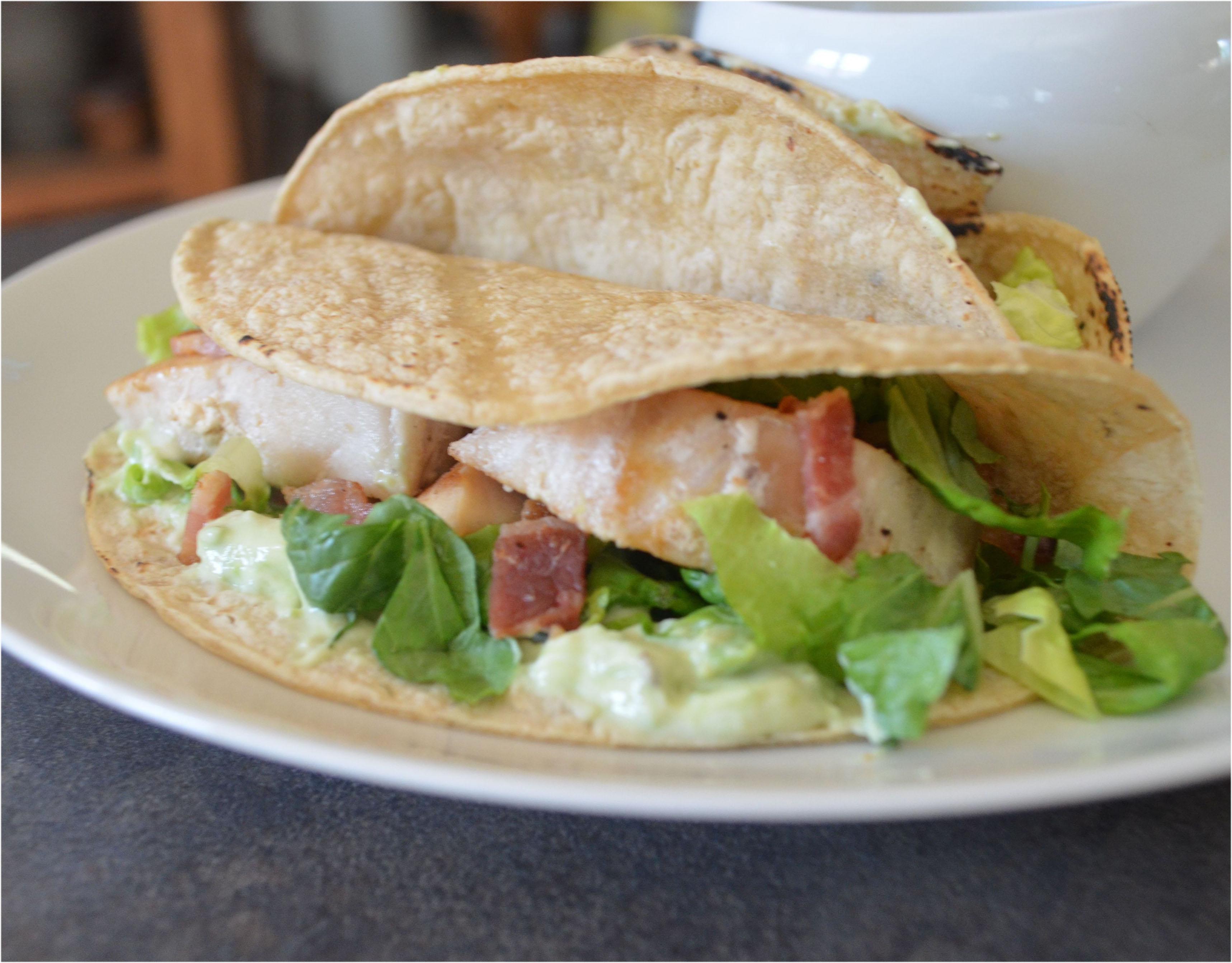 Bacon Baja Fish Tacos with Avocado Cream