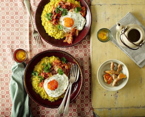 Savory Porridge Recipe with Turmeric, Kimchi & Fried Eggs 5 Savory Porridge with Turmeric, Kimchi and a Fried Egg