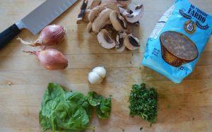 ingredients for Diane Brown's farro bowl with mushrooms and spinach