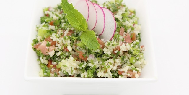 Minted Bulghar Salad in a White, Square Dish