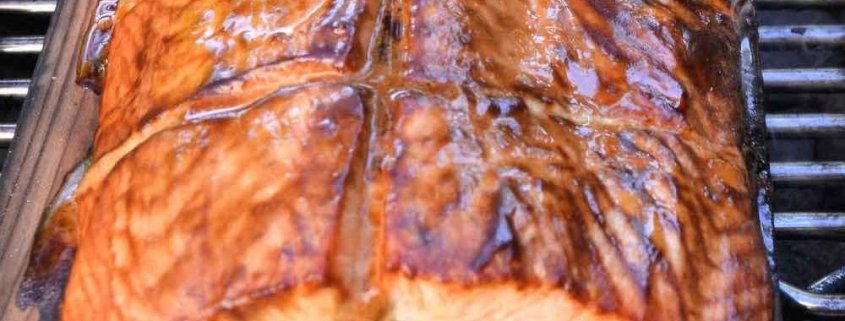 Closeup of Sweet Hot Cedar Plank Salmon