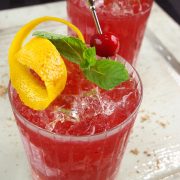 Closeup of two Cranberry and Chocolate Winter Daiquiri