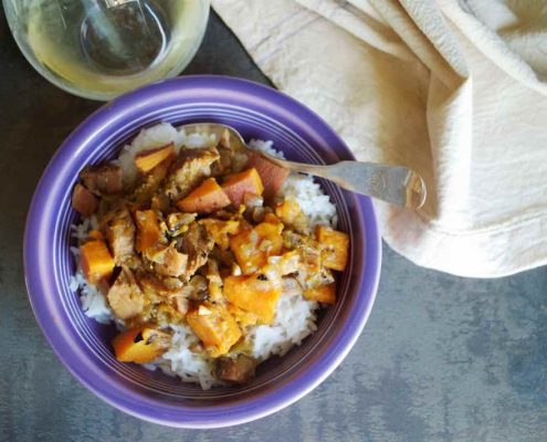 Warming Tomatillo and Pork Stew with Sweet Potato and Spices