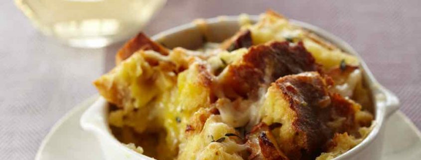 Chanterelle and Gruyere Savory Bread Pudding