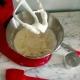 Creme Fraiche Frosting in a red Kitchenaid mixer