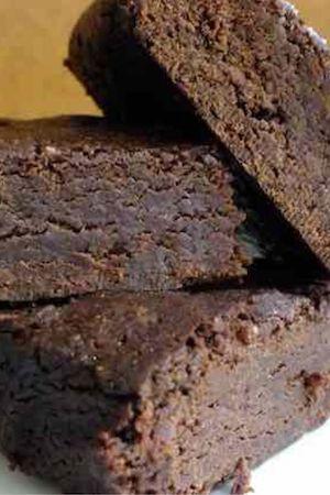 closeup of three Gluten-Free Black Bean Chocolate Brownies