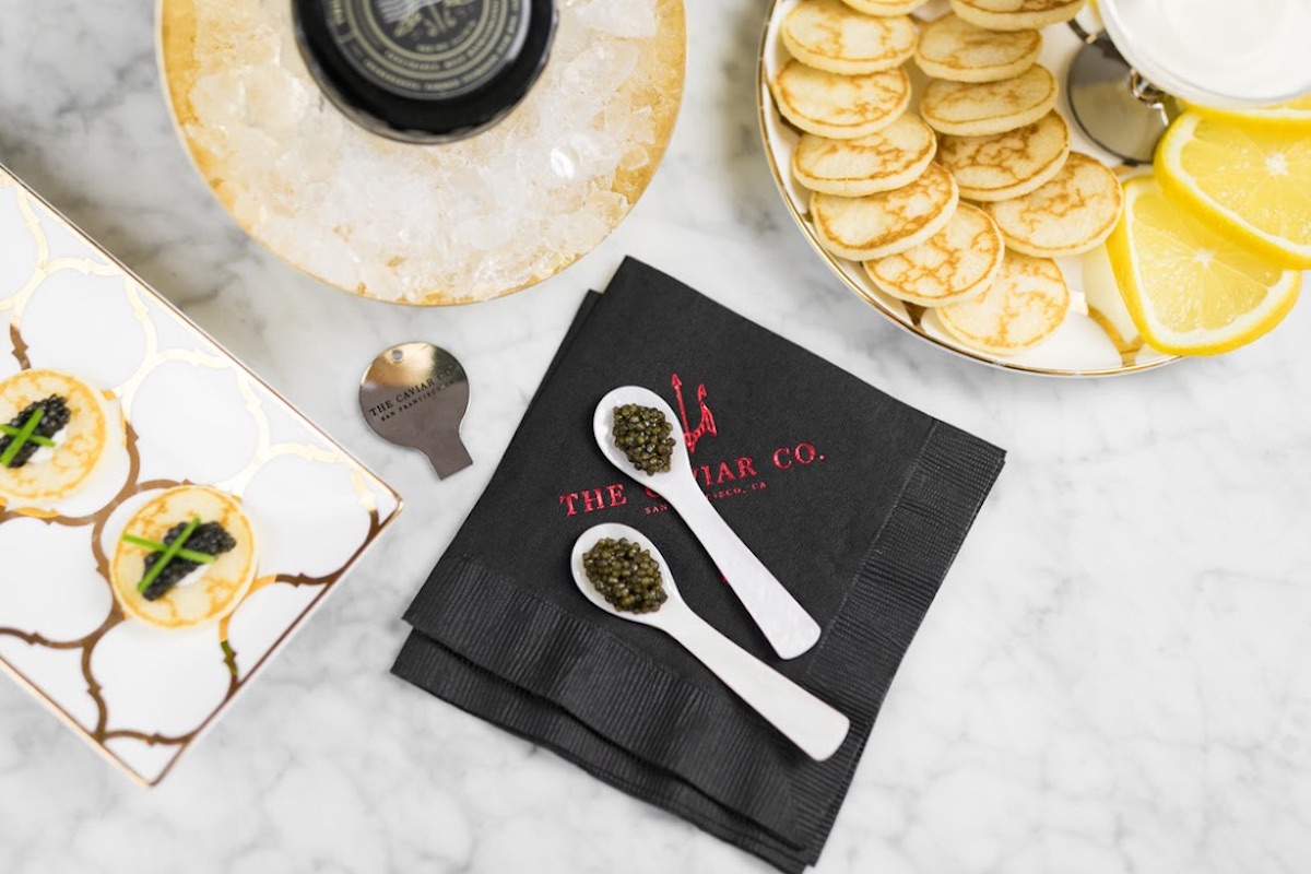 Caviar Mother's Day gift set displayed on a marble tabletop