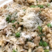 Italian Sausage Risotto with Sweet Peas and Chicory 3 Closeup of Italian Sausage Risotto