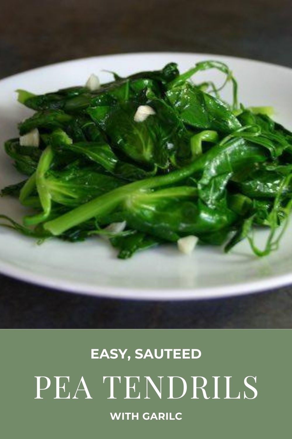 easy garlic pea tendrils recipe graphic