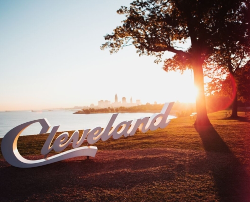 Cleveland sign at sunset