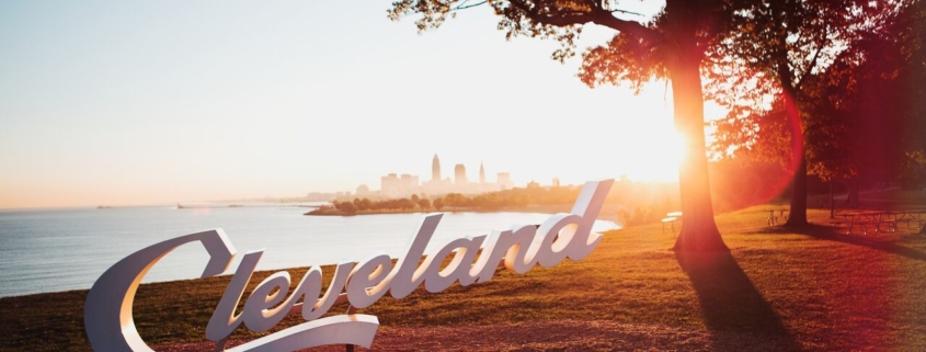 Cleveland sign at sunset