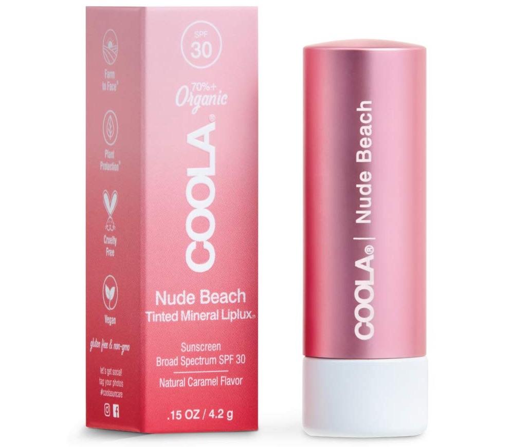 Coola Organic Tinted Lip Balm beside its box