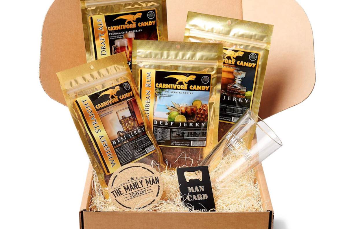 Manly Meat Jerky Gift Pack in a brown box