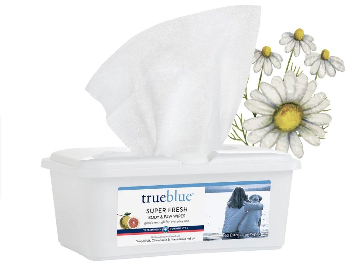 True Blue Wipes in white packaging