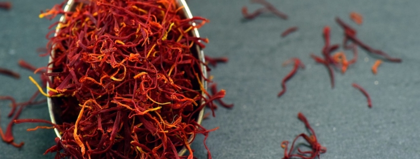 Saffron Aphrodisiac and Evidence-Based Health Benefits 1 closeuo of saffron on a spoon to illustrate saffron aphrodisiac and health benefits