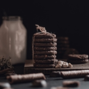 stack of chocolate almond cookies