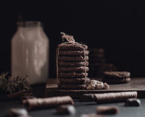 stack of chocolate almond cookies
