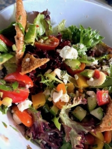 closeup of the Fattoush from Flavors of the Sun