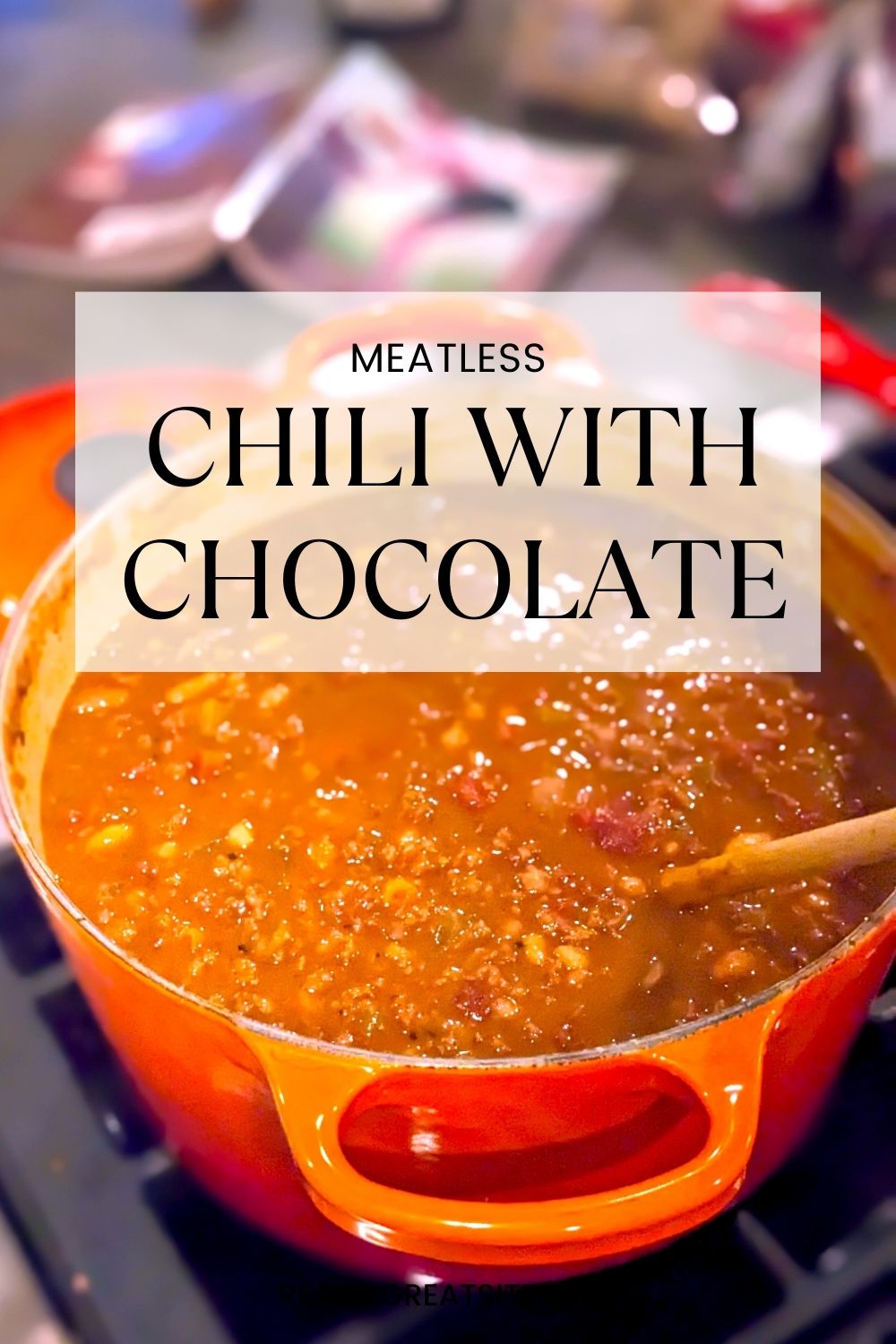 meatless chili with chocolate graphic