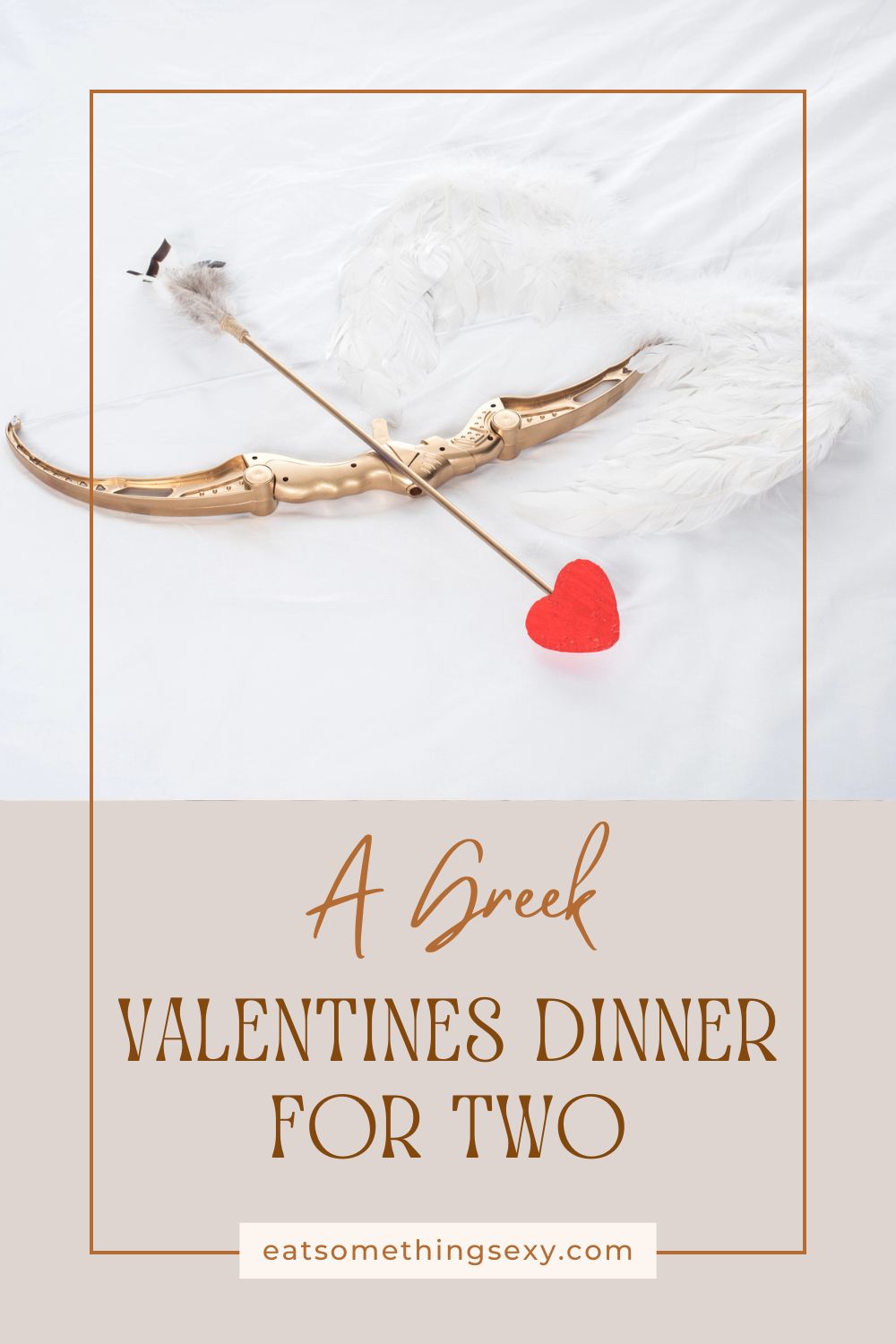 Valentines dinner for two graphic with the featured image of the golden bow and arrow