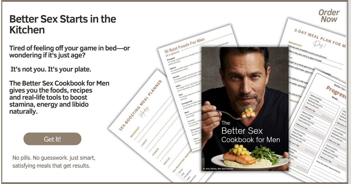 Cookbook for Men ad with product shot of the ebook and worksheets