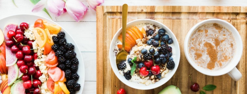 spread of healthy foods on a white background