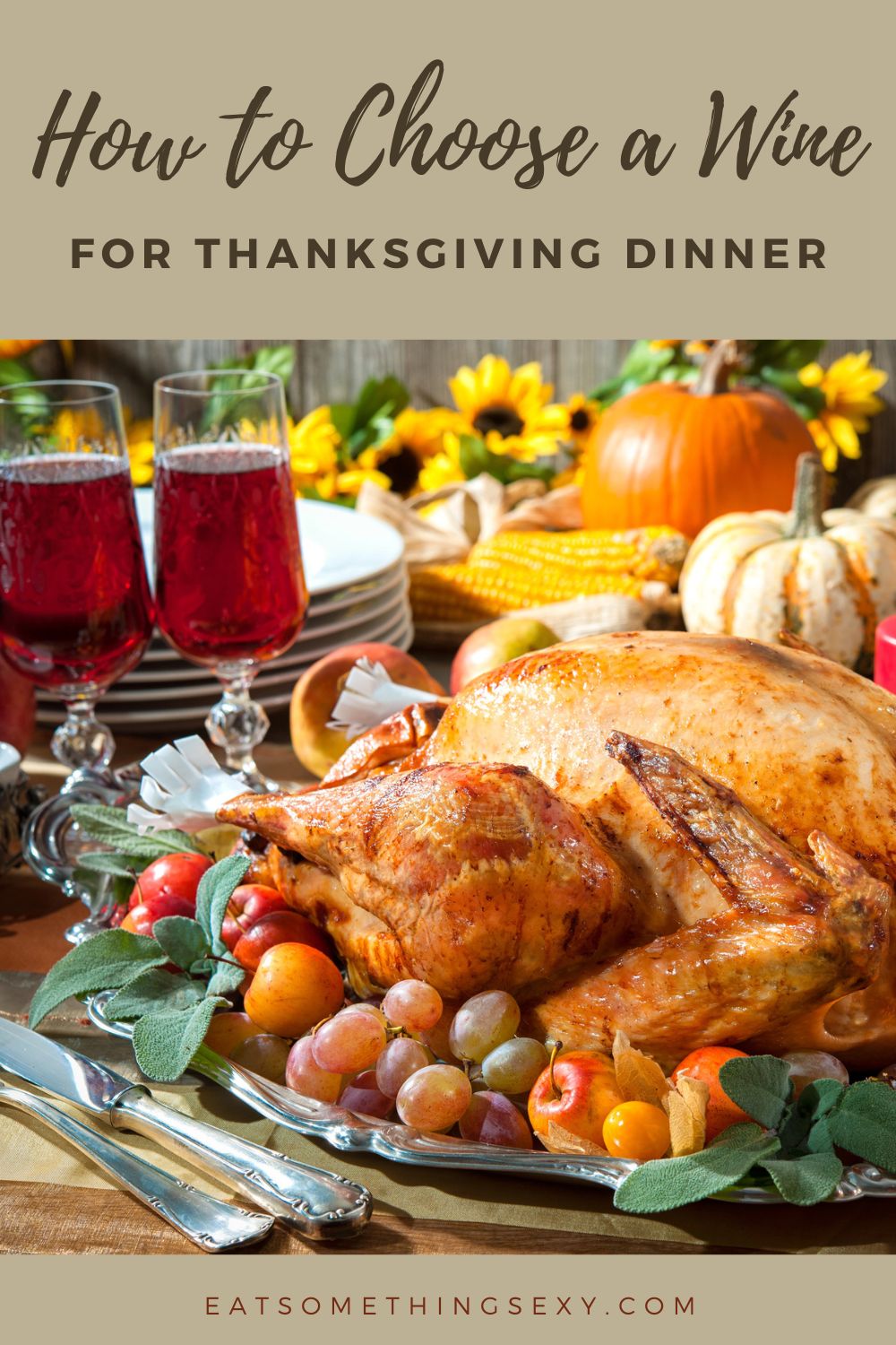 Wine pairing with turkey graphic with the text, "How to choose a wine for Thanksgiving Dinner"
