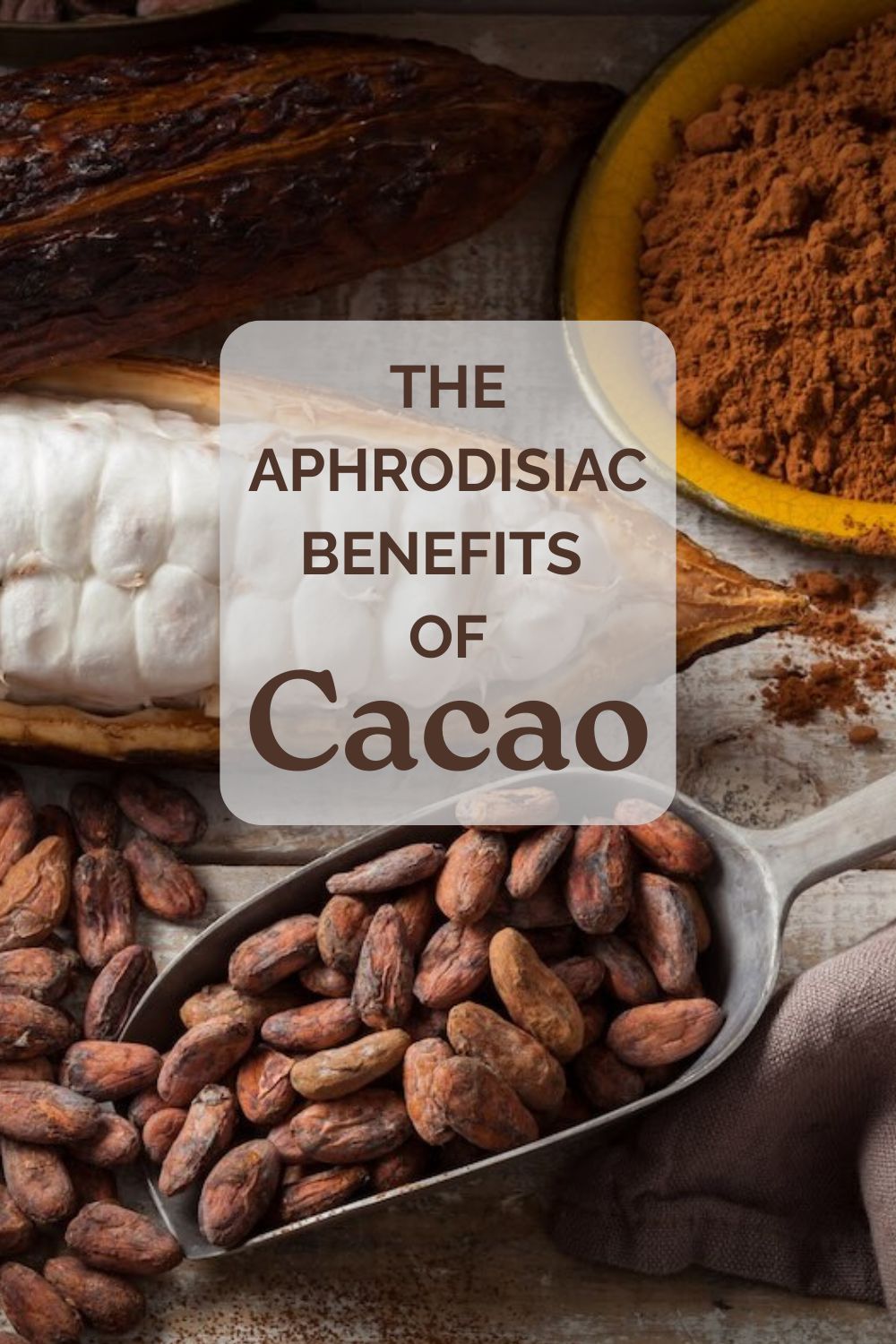 Is Cacao an Aphrodisiac? Discover Cacao Benefits for Male & Female Sexual Health 3 Is cacao an aphrodisiac graphic with a closeup of raw and roasted cacao and the text, "the aphrodisiac benefits of cacao."