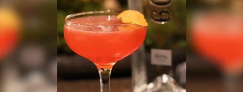 closeup of the spring gin cocktail in a coupe glass