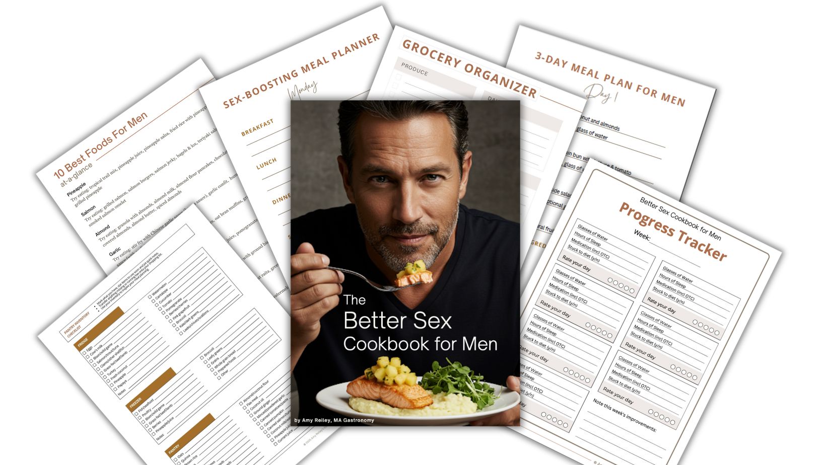 Product shot of The Better Sex Cookbook for Men and Better Sex Toolkit for Men on a white background